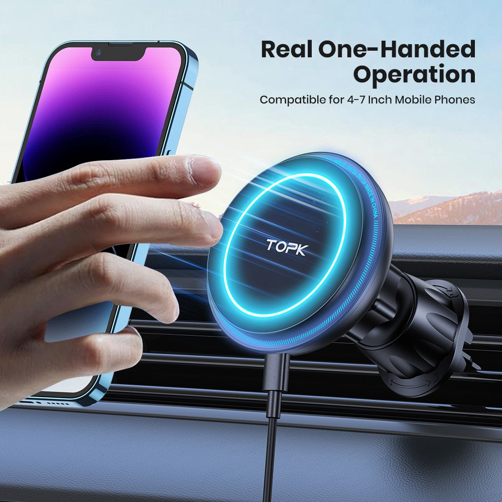 Topk 15w carregador de carro sem fio rápido para magsafe suporte magnético do te