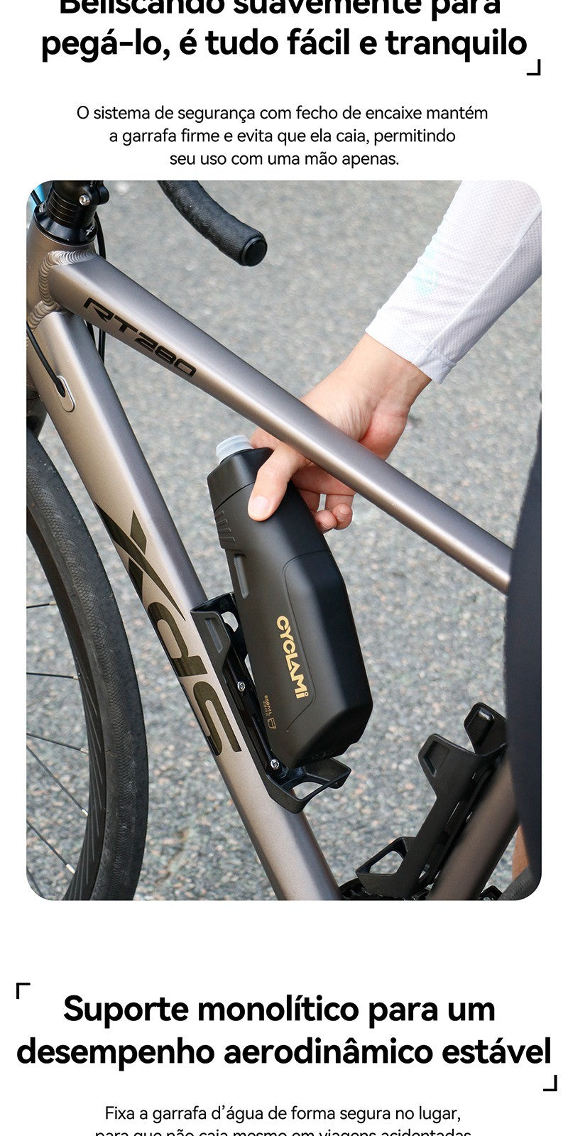 Conjunto de Suporte Aerodinâmico para Garrafa de Bicicleta CYCLAMI 650ml, Garraf