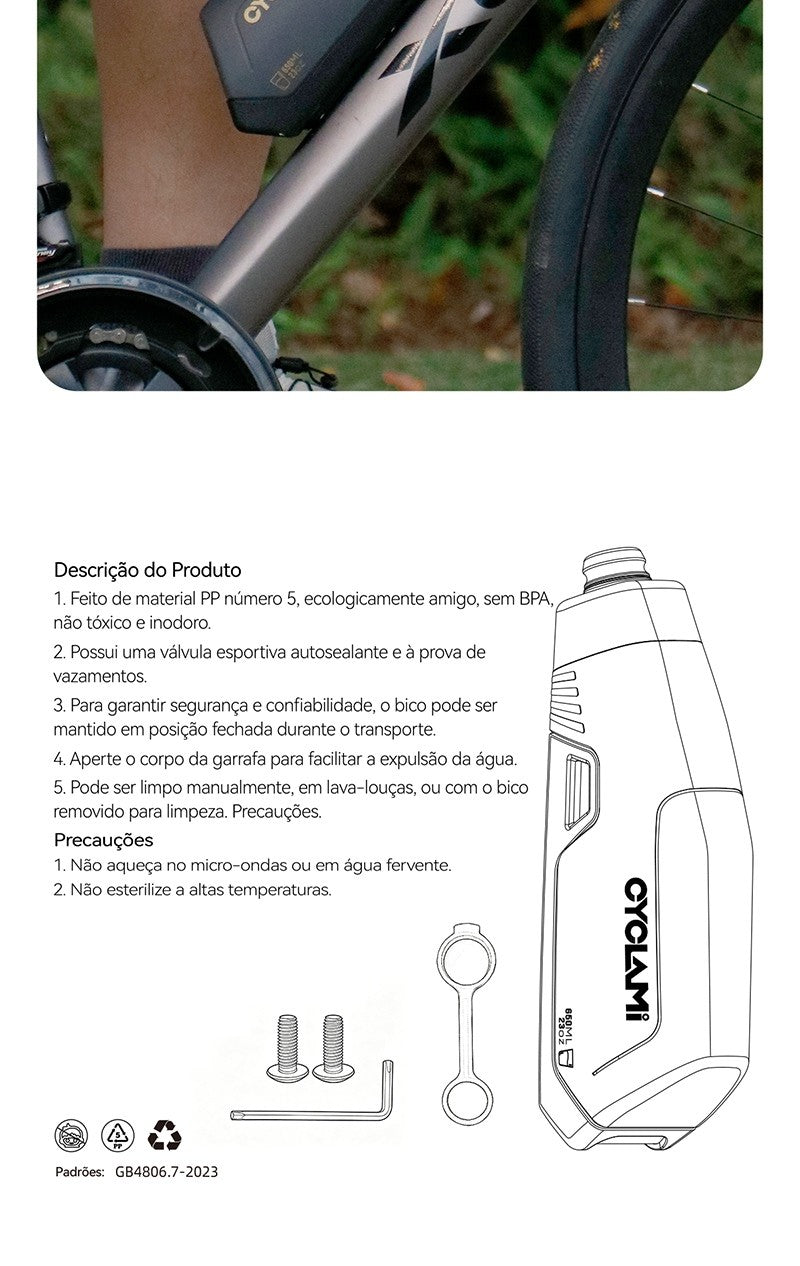 Conjunto de Suporte Aerodinâmico para Garrafa de Bicicleta CYCLAMI 650ml, Garraf