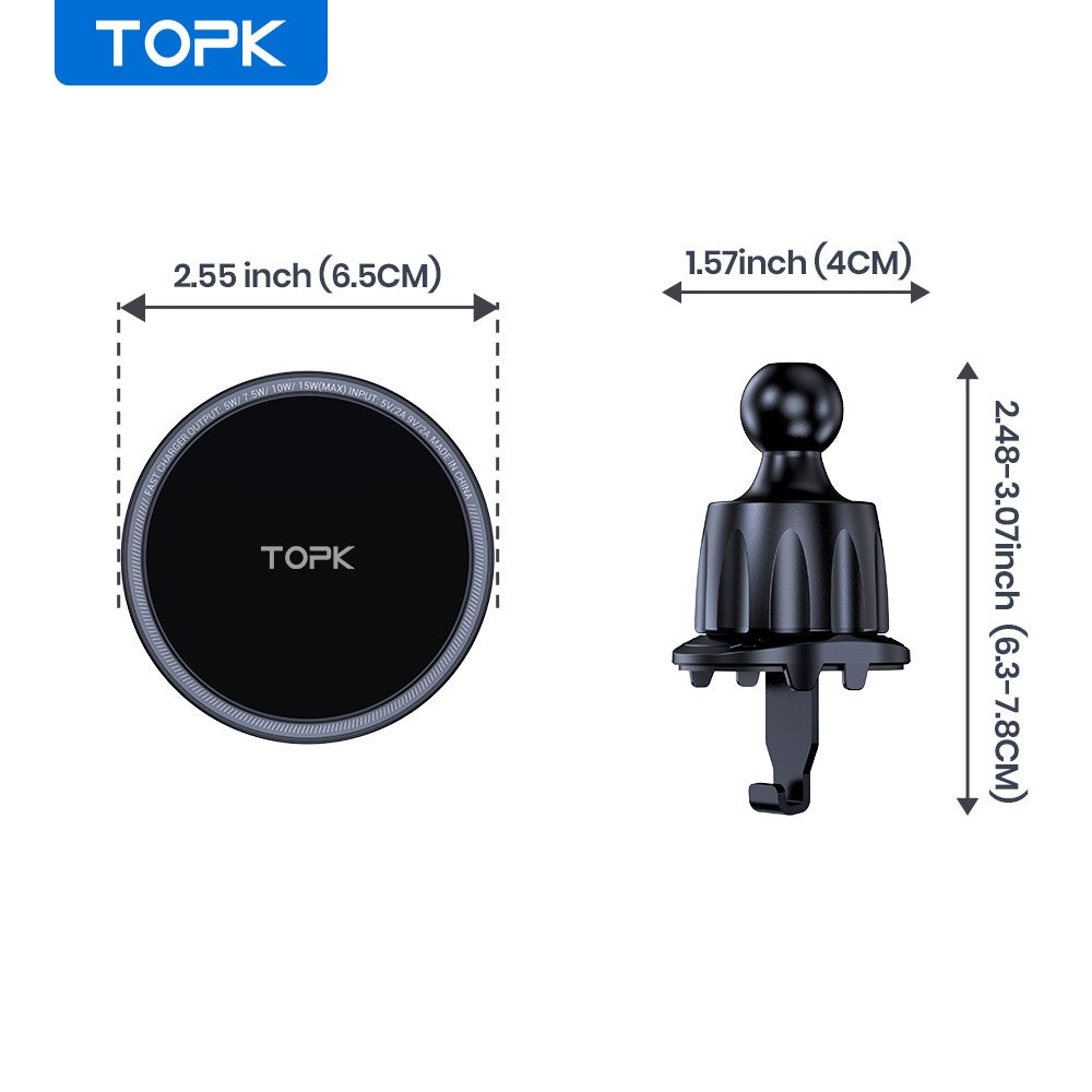 Topk 15w carregador de carro sem fio rápido para magsafe suporte magnético do te