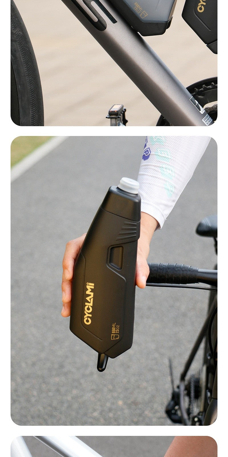 Conjunto de Suporte Aerodinâmico para Garrafa de Bicicleta CYCLAMI 650ml, Garraf