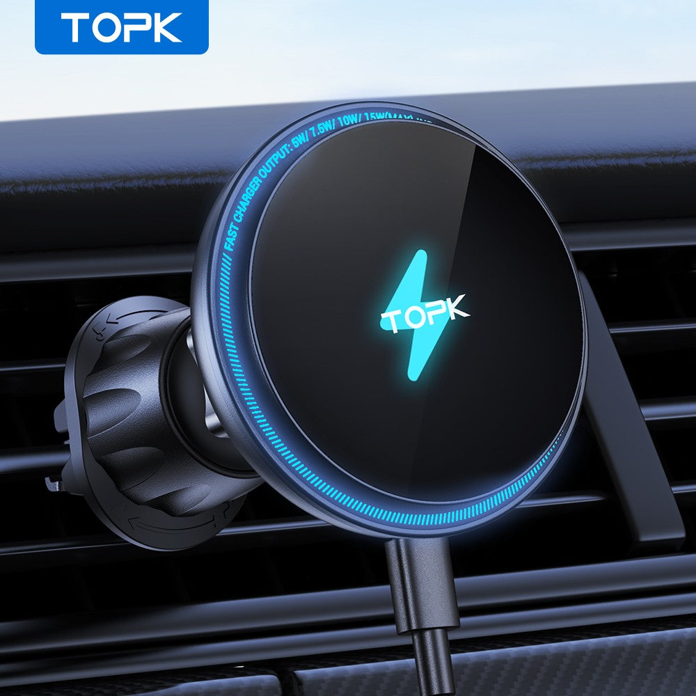 Topk 15w carregador de carro sem fio rápido para magsafe suporte magnético do te