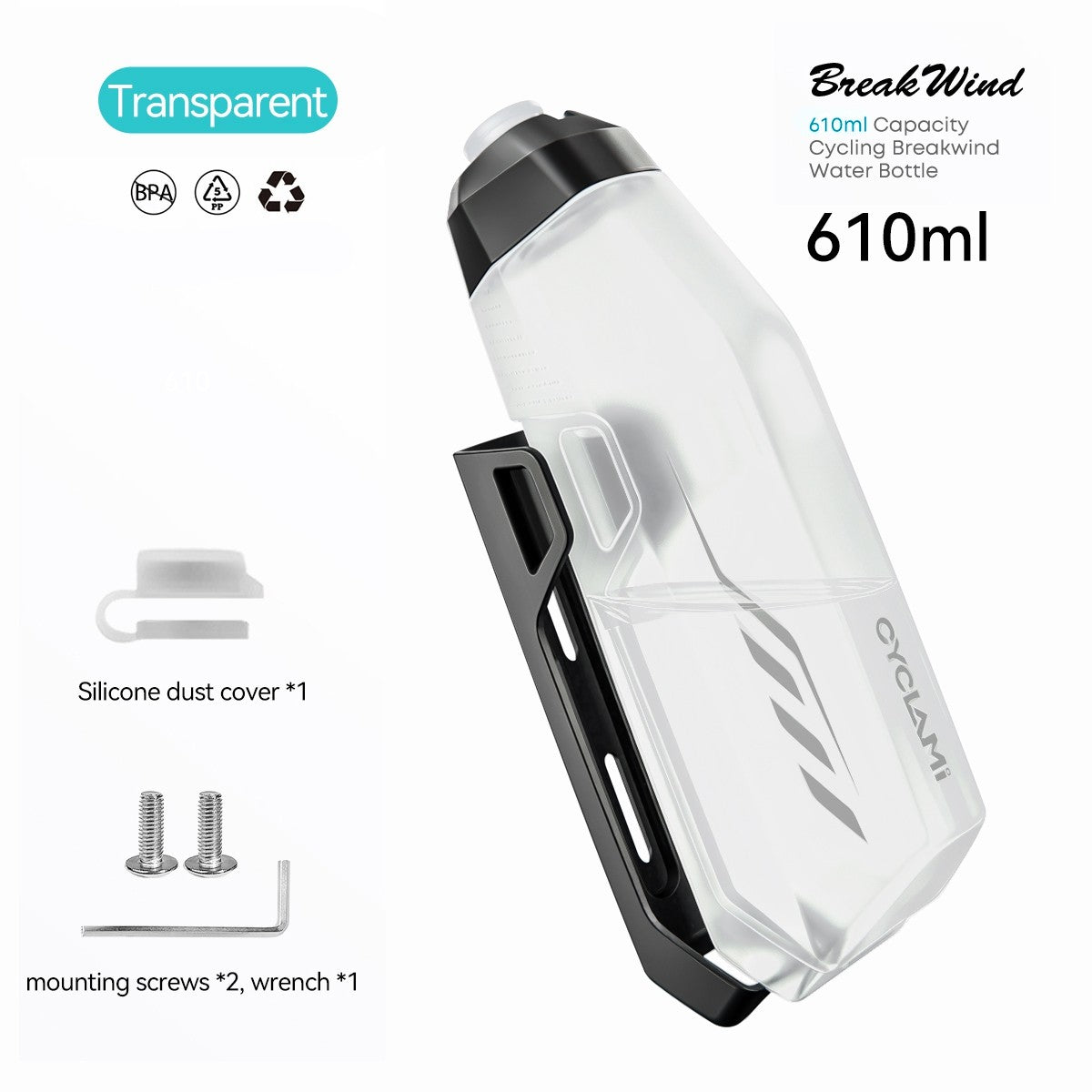Conjunto de Suporte Aerodinâmico para Garrafa de Bicicleta CYCLAMI 650ml, Garraf
